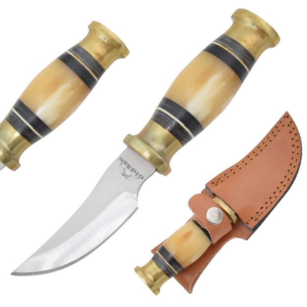Old Ram Handmade Fixed Blade Hunting Knife Bone Round HANDLE