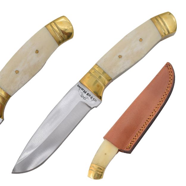 Old Ram Handmade Fixed Blade Hunting Knife Bone Handle