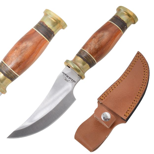 Old Ram Handmade Fixed Blade Hunting Knife Brown Pearl Handle