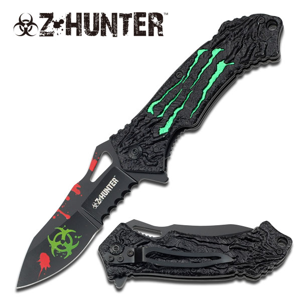 Zombie Hunter Style Action Assist Knife 4.75'' Green