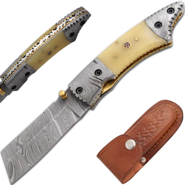 Wild Turkey Handmade Damascus Razor Style Bone Folder Knife .