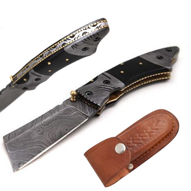 Wild Turkey Handmade Damascus Razor Style Horn Folder Knife .