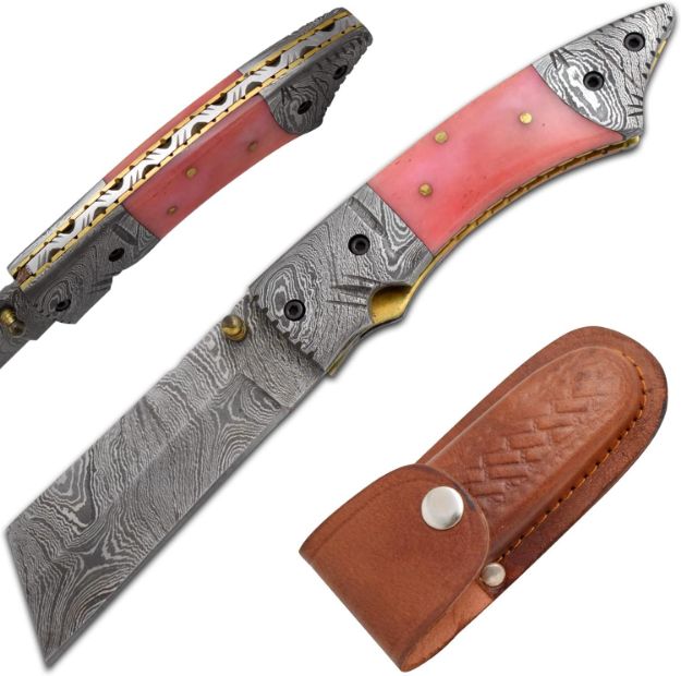 Wild Turkey Handmade Red Damascus Razor Style Folder KNIFE .