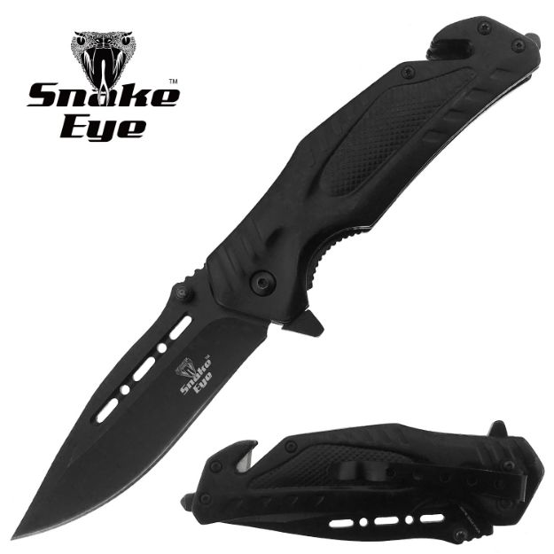 Snake Eye Tactical All Black Spring Assist Rescue Style knife