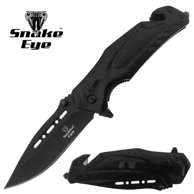 Snake Eye Tactical All Black Spring Assist Rescue Style KNIFE