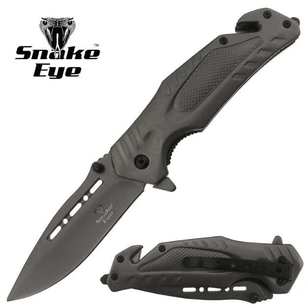 Snake Eye Tactical All Grey Spring Assist Rescue Style knife