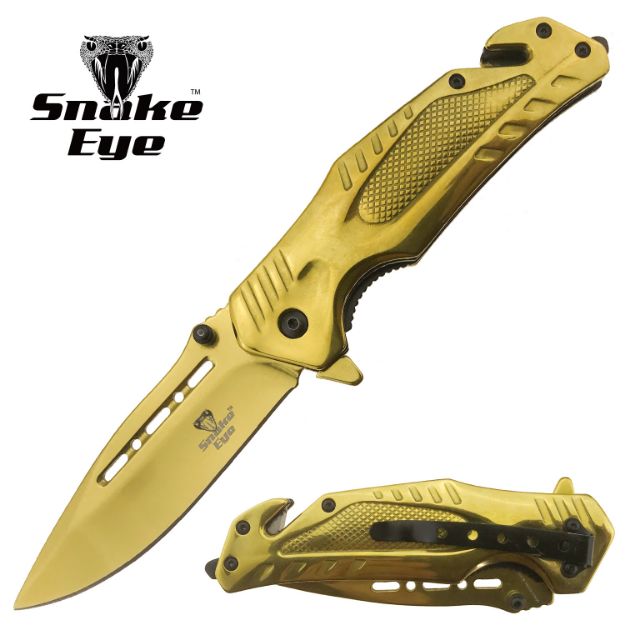 Snake Eye Tactical GD TI coated Spring Assist Rescue Style knife