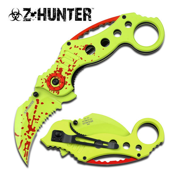 Z Hunter Skull Design Karambit Spring Assist Knife 5'' W/Clip