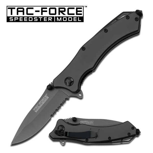 Tactical Rescue Folder Spring Assisted Knife - Grey Handle