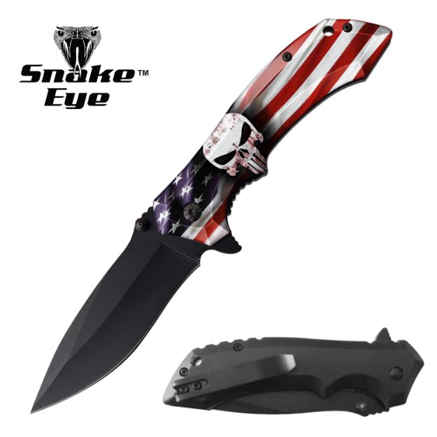 Snake Eye Tactical Spring Assist KNIFE 4.75'' Closed with Clip