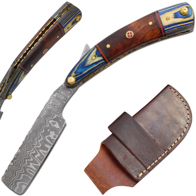 Old Ram Handmade Straight Razor Damascus Steel W/ Leather sheath