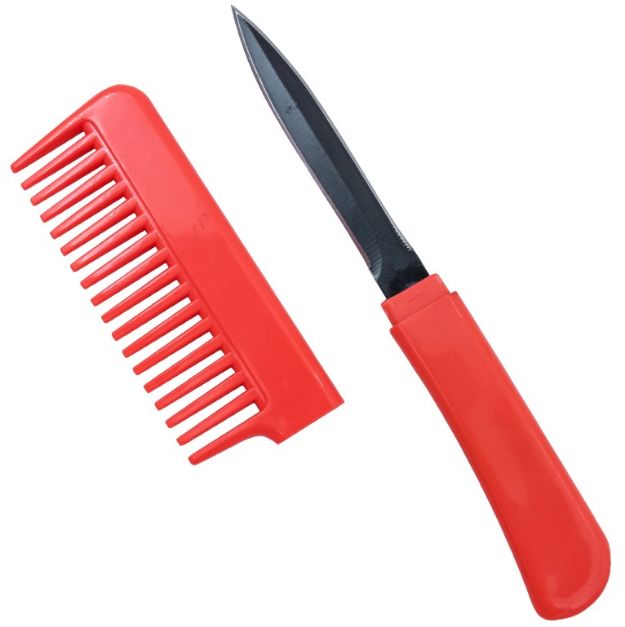 Red Comb With Hidden Knife 6.5'' Overall