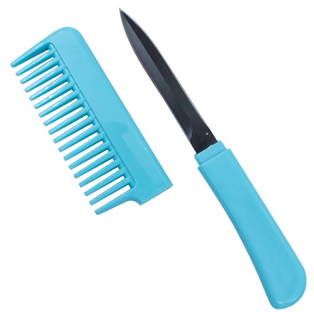 Blue Comb With Hidden KNIFE 6.5'' Overall