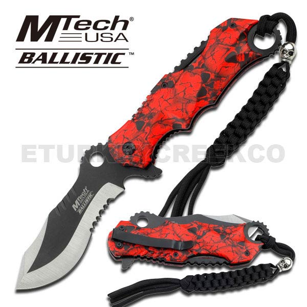 M-Tech Skull Handle Ballistic Assist KNIFE W/ Lanyard 4.5''