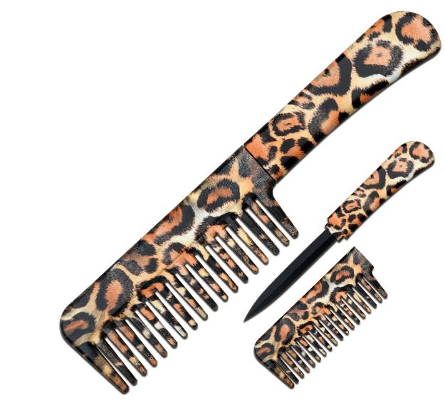 Leopard Design Comb With Hidden KNIFE 6.5'' Overall