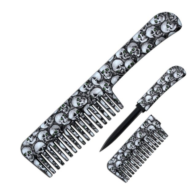 White SKULL Comb With Hidden Knife 6.5'' Overall
