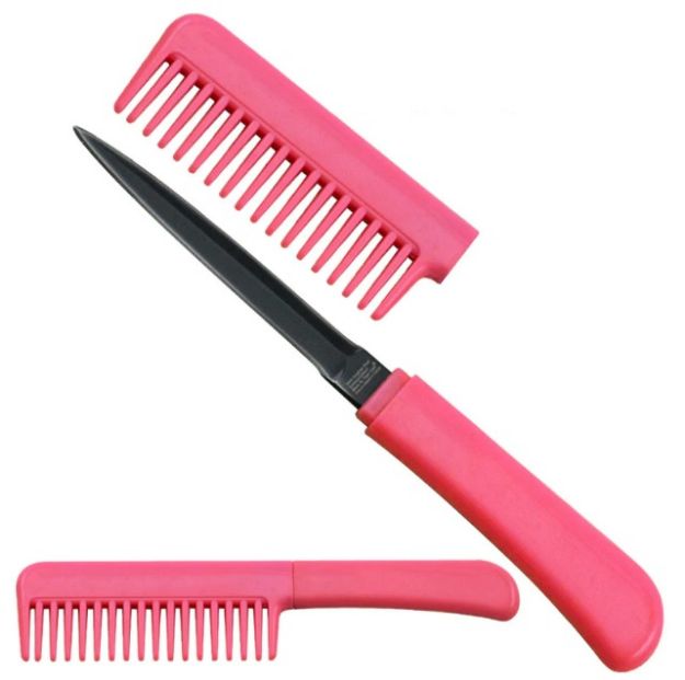 Pink Comb With Hidden Knife 6.5'' Overall