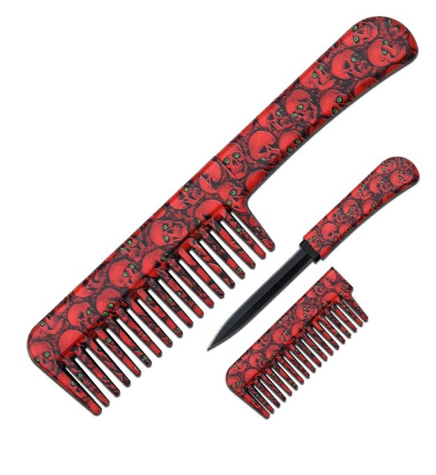 Red SKULL Comb With Hidden Knife 6.5'' Overall