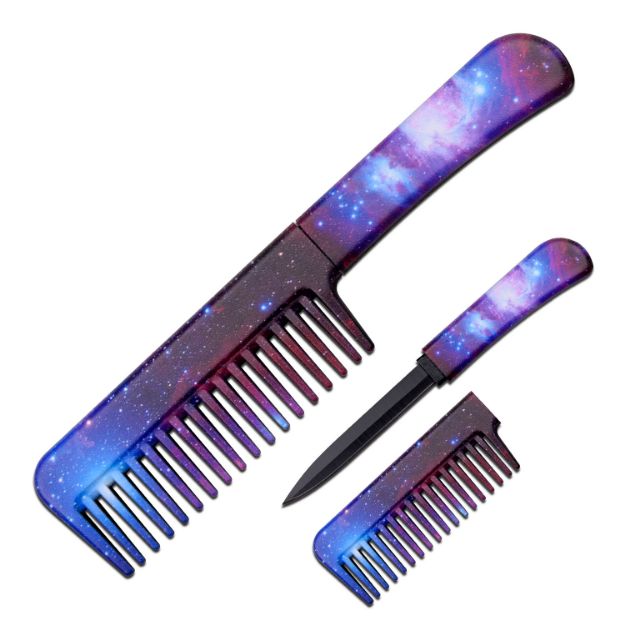 Galaxy Design Comb With Hidden KNIFE 6.5'' Overall