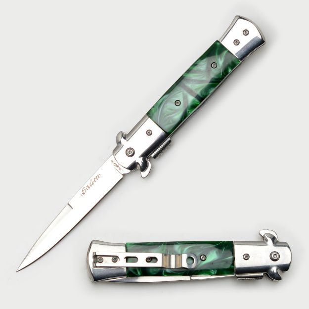 Italian Style Stiletto Folding KNIFE Green Handle