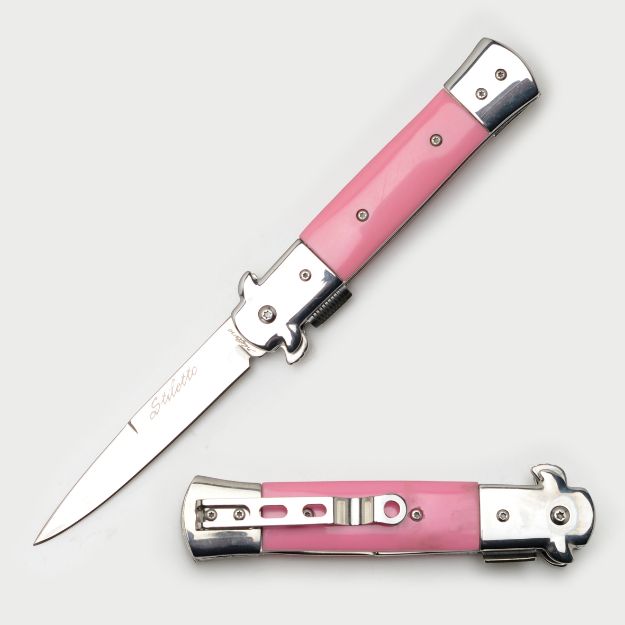 Italian Style Stiletto Folding KNIFE Pink Handle