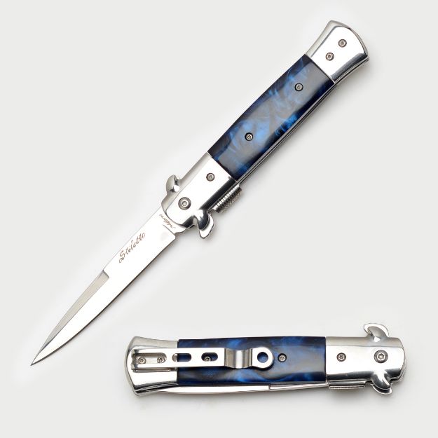 Italian Style Stiletto Folding KNIFE Blue Handle