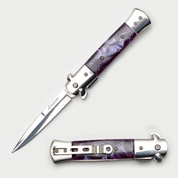 Italian Style Stiletto Folding KNIFE Purple Handle