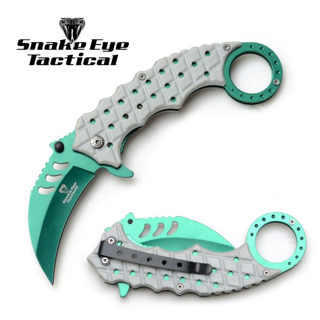 Snake Eye Tactical Karambit Style SpRING Assist Knife SE-1344GYGN