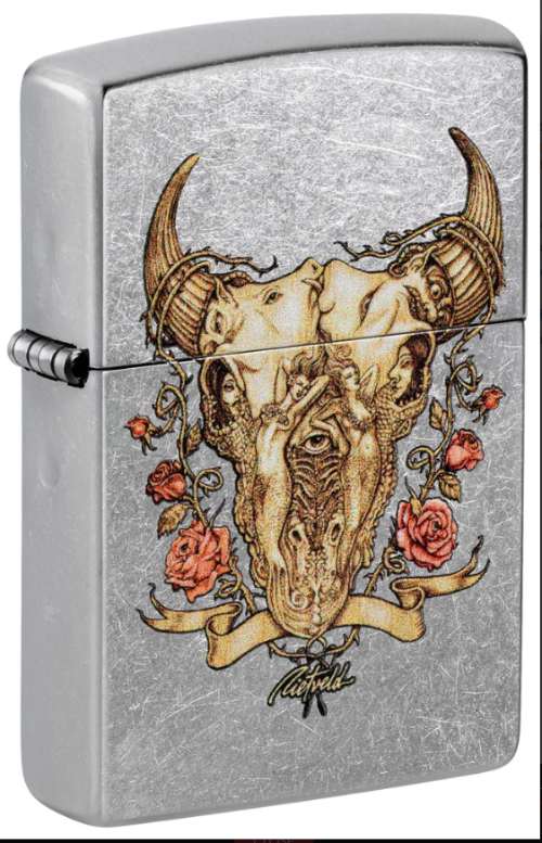 Zippo Rick Rietveld Floral Bull Skull