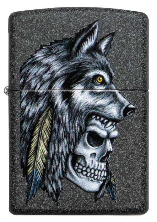 Zippo Wolf SKULL Feather Design