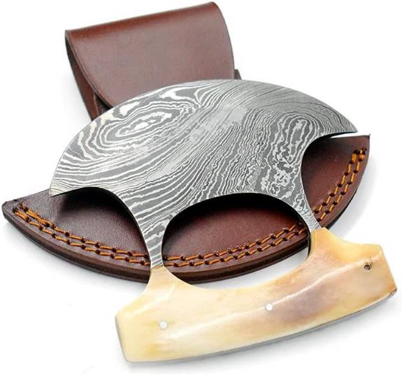 Wild Turkey Handmade Damascus Steel Ulu KITCHEN Knife