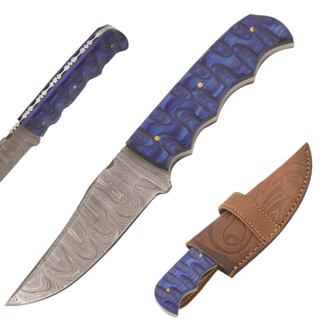 Old Ram Handmade Damascus 520BL Hunting KNIFE Blue Wood Handle