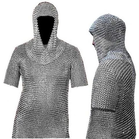 Medieval Chain Mail Shirt and Coif Set Knight Armor (Large)