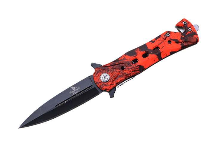 Snake Eye Tactical Spring Assist Knife 4.5'' Closed Red CAMO