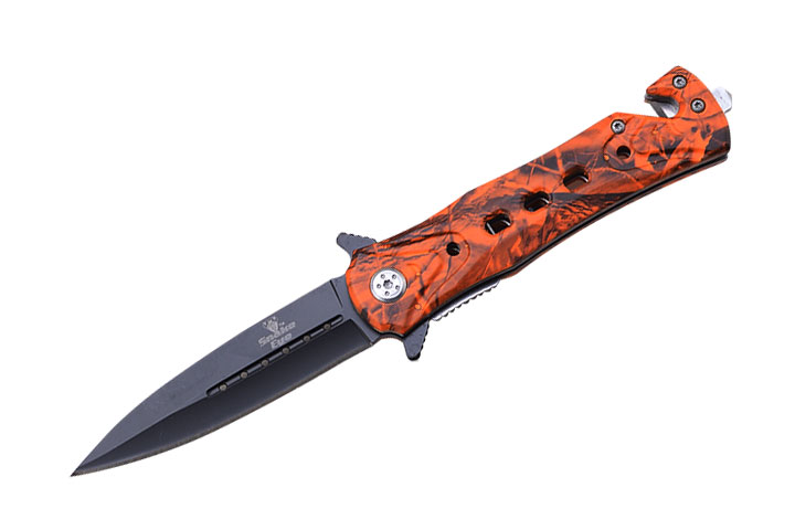 Snake Eye Tactical Spring Assist Knife 4.5'' Closed Orange Camo