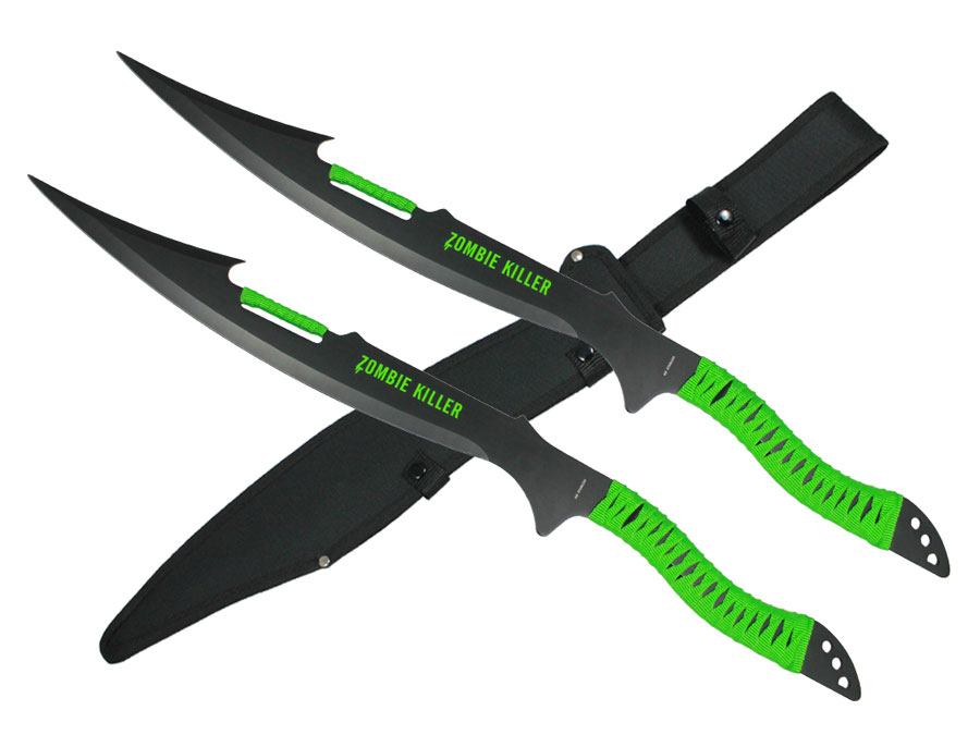 Zombie Killer 2pc Full Tang SWORD Set Green Cord Handle 26''