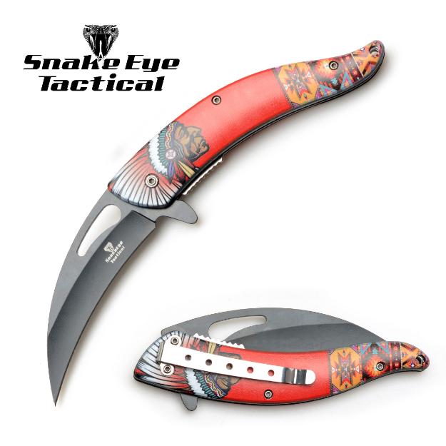 Snake Eye Tactical Spring Assist Native American Design KNIFE-D1