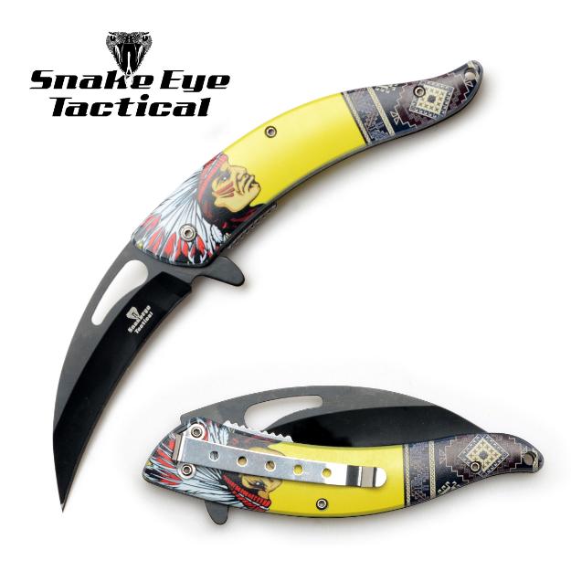 Snake Eye Tactical Spring Assist Native American Design Knife -D3