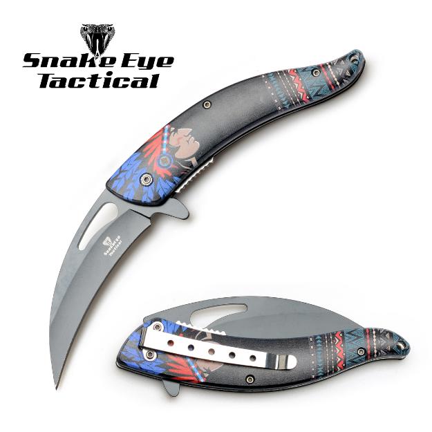 Snake Eye Tactical Spring Assist NATIVE AMERICAN Design Knife-D5