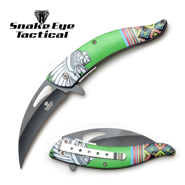 Snake Eye Tactical Spring Assist NATIVE AMERICAN Design Knife-D6