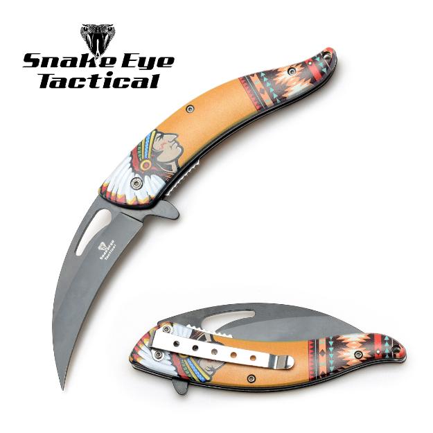 Snake Eye Tactical Spring Assist NATIVE AMERICAN Design Knife-D7