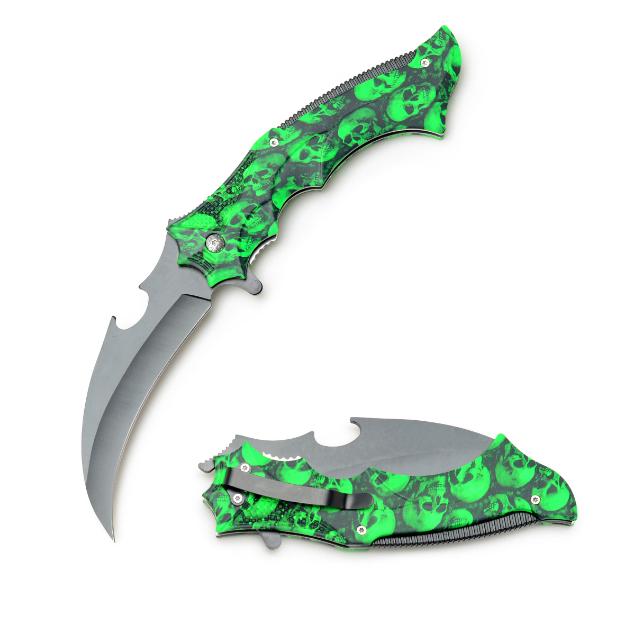 Green Skull Coated JUMBO Spring Assist Knife