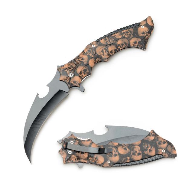 Grey Skull Coated JUMBO Spring Assist Knife
