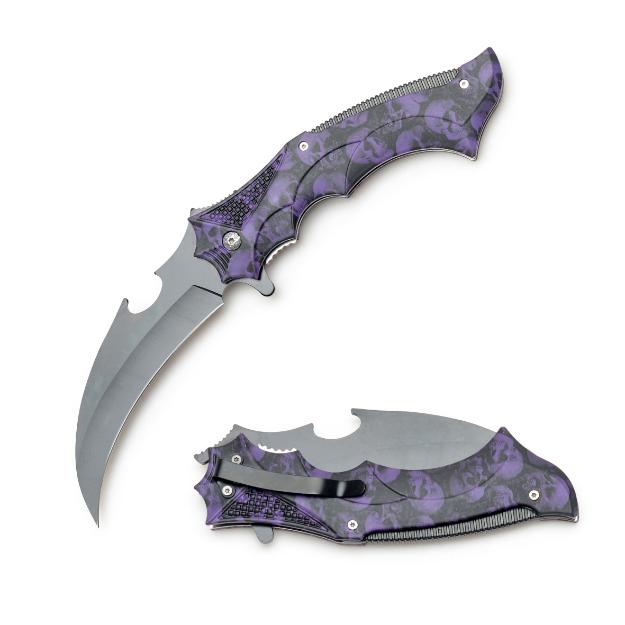 Purple Skull Coated Jumbo Spring Assist KNIFE