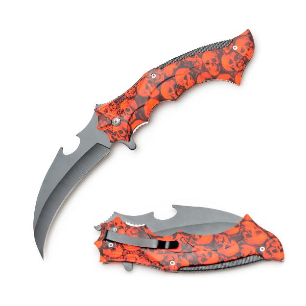 Red SKULL Coated Jumbo Spring Assist Knife