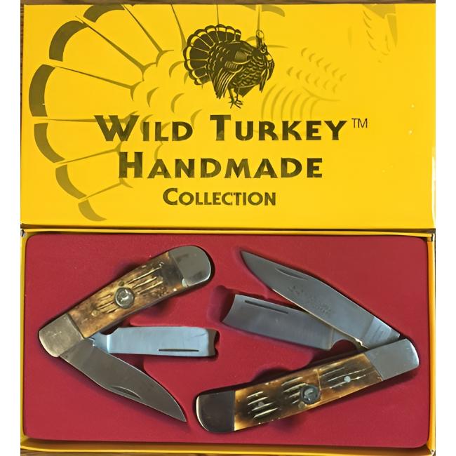 Wild Turkey Handmade 2pc GIFT Knife Set Bone Handle