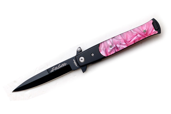 Godfather Style Stiletto Folding KNIFE- Pink Handle