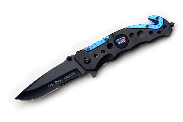'' God Bless America '' Rescue Style Action Assist Knife 4.5''