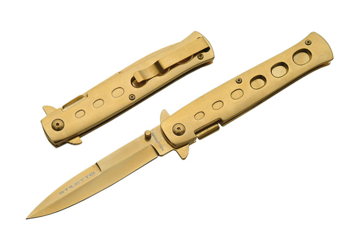 Snake Eye Tactical Gold Stiletto Style Ti Coated Folding KNIFE