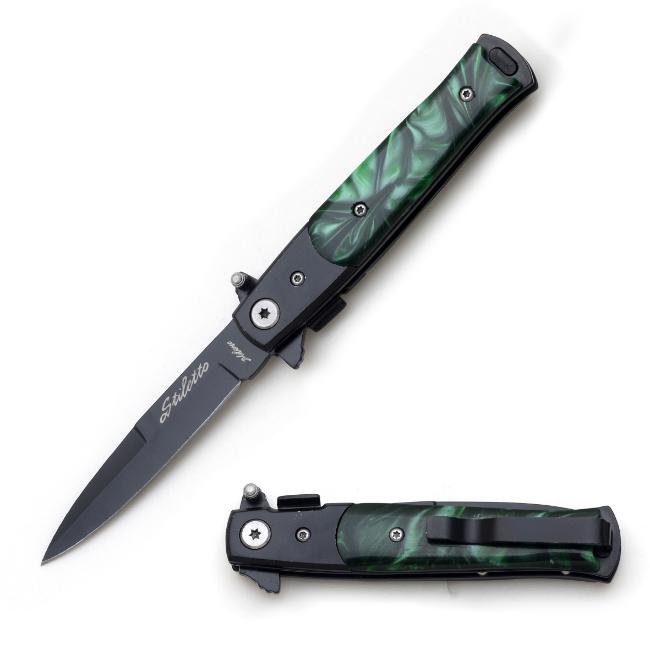 Stiletto Style Green Pearl Spring Assisted KNIFE